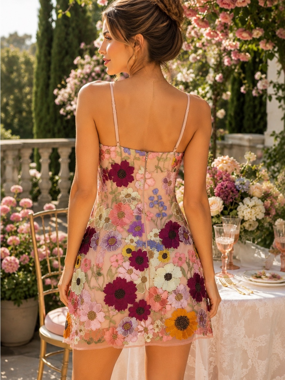 Storia Pink Floral Appliqué Mini Dress - Picture 2 of 15